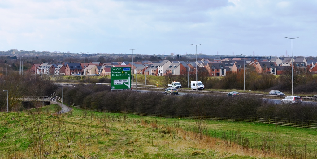 A1 road cutting through Newcastle Great Park